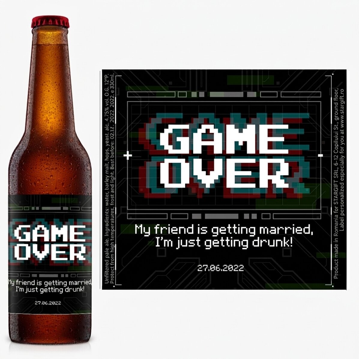 Personalised beer with text - Game Over