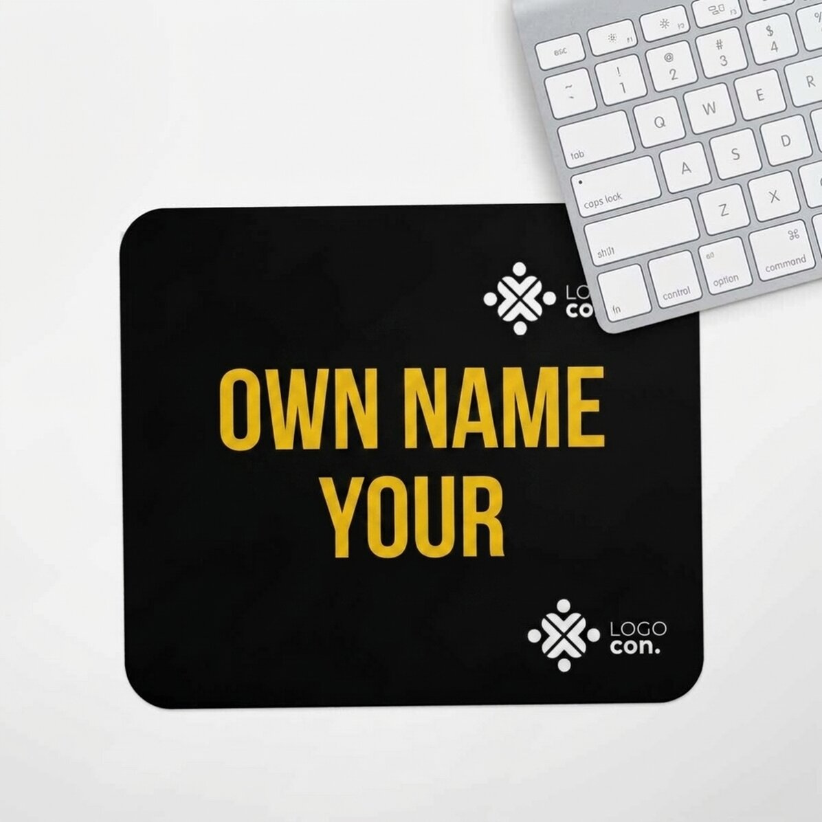 Personalised mouse pad with logo and text in the centre