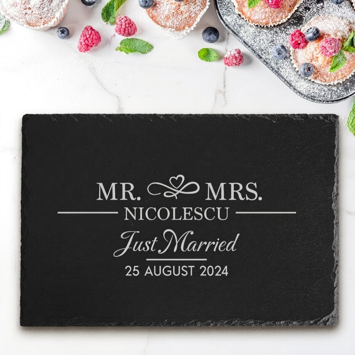 Personalised engraved slate plaque with text - Just married