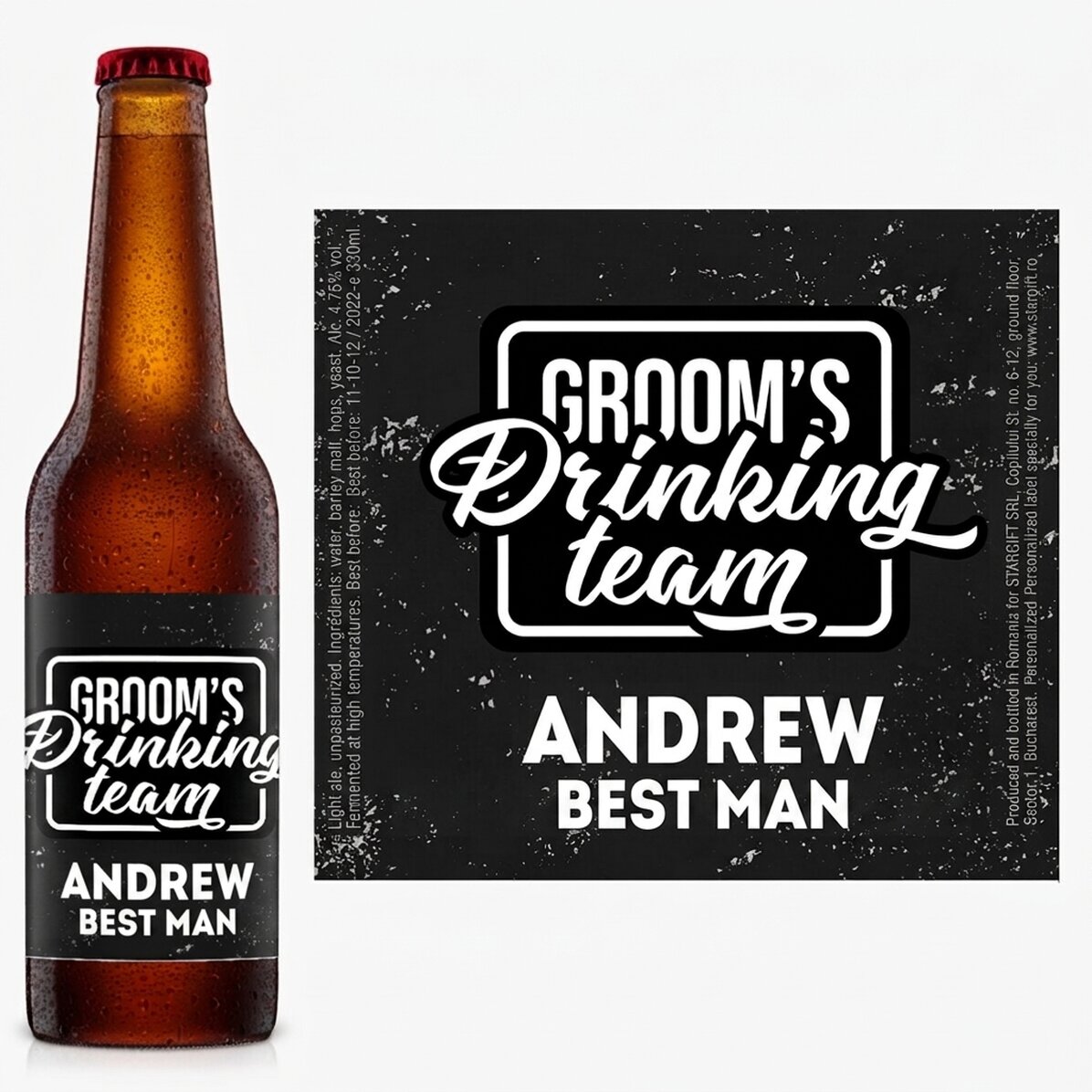 Personalised beer with text for stag parties - Groom