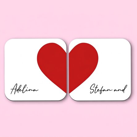Set of 2 personalised coasters with text - Heart