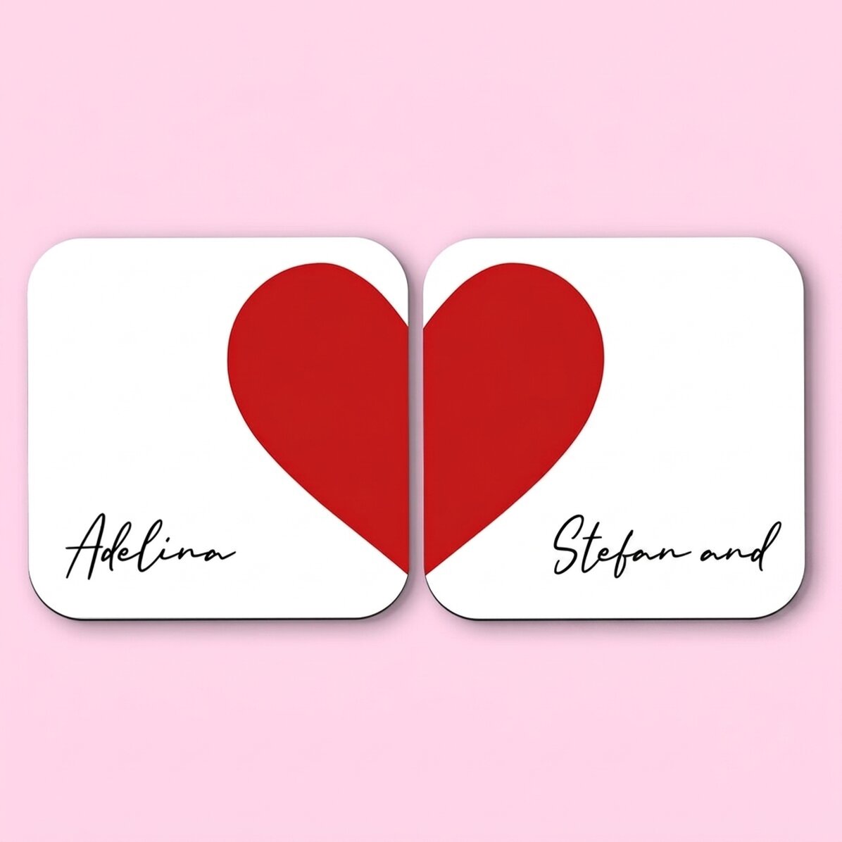 Set of 2 personalised coasters with text - Heart
