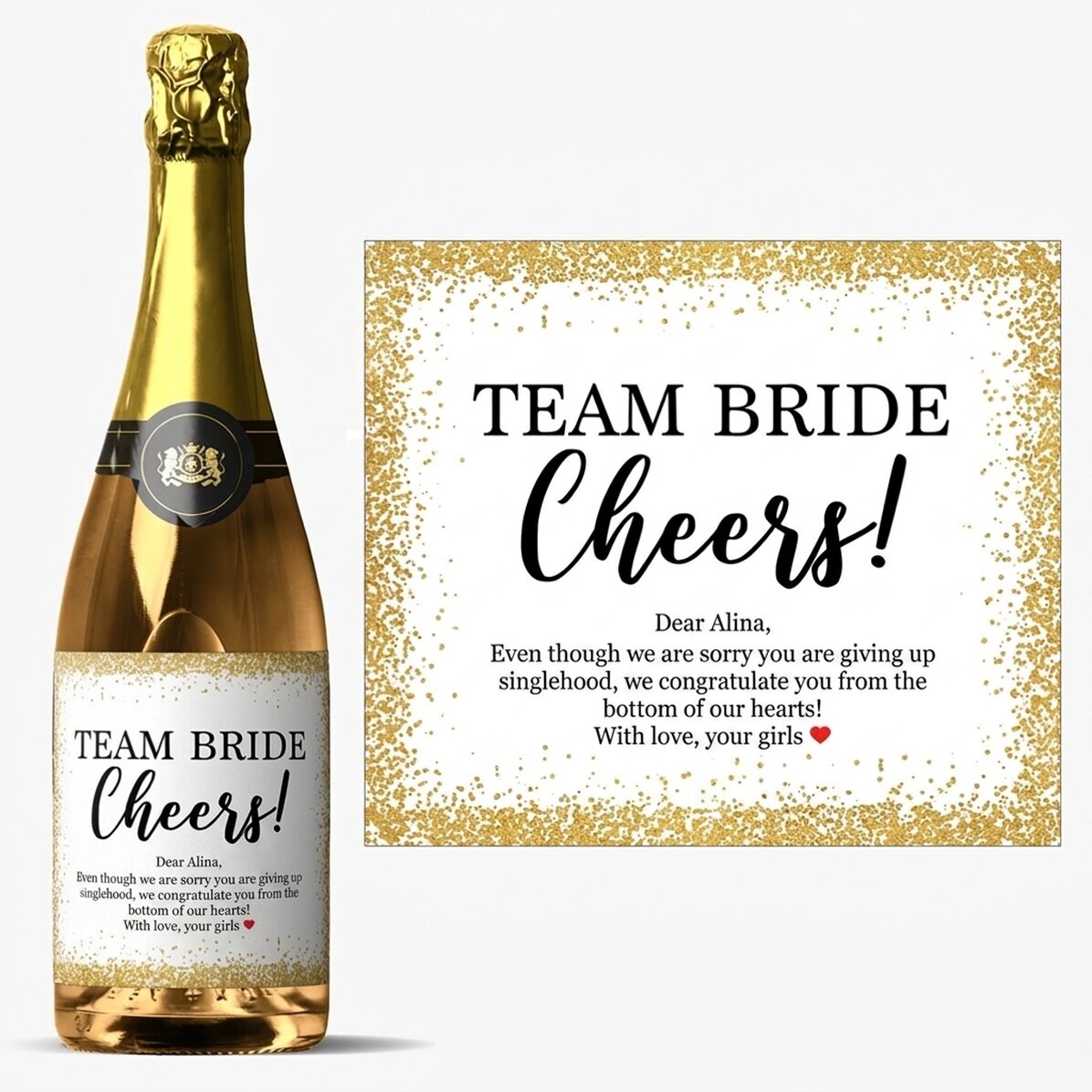 Personalised sparkling wine with text for hen parties - Cheers