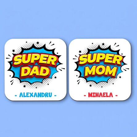 Set of 2 customised coasters with text - Super Parents