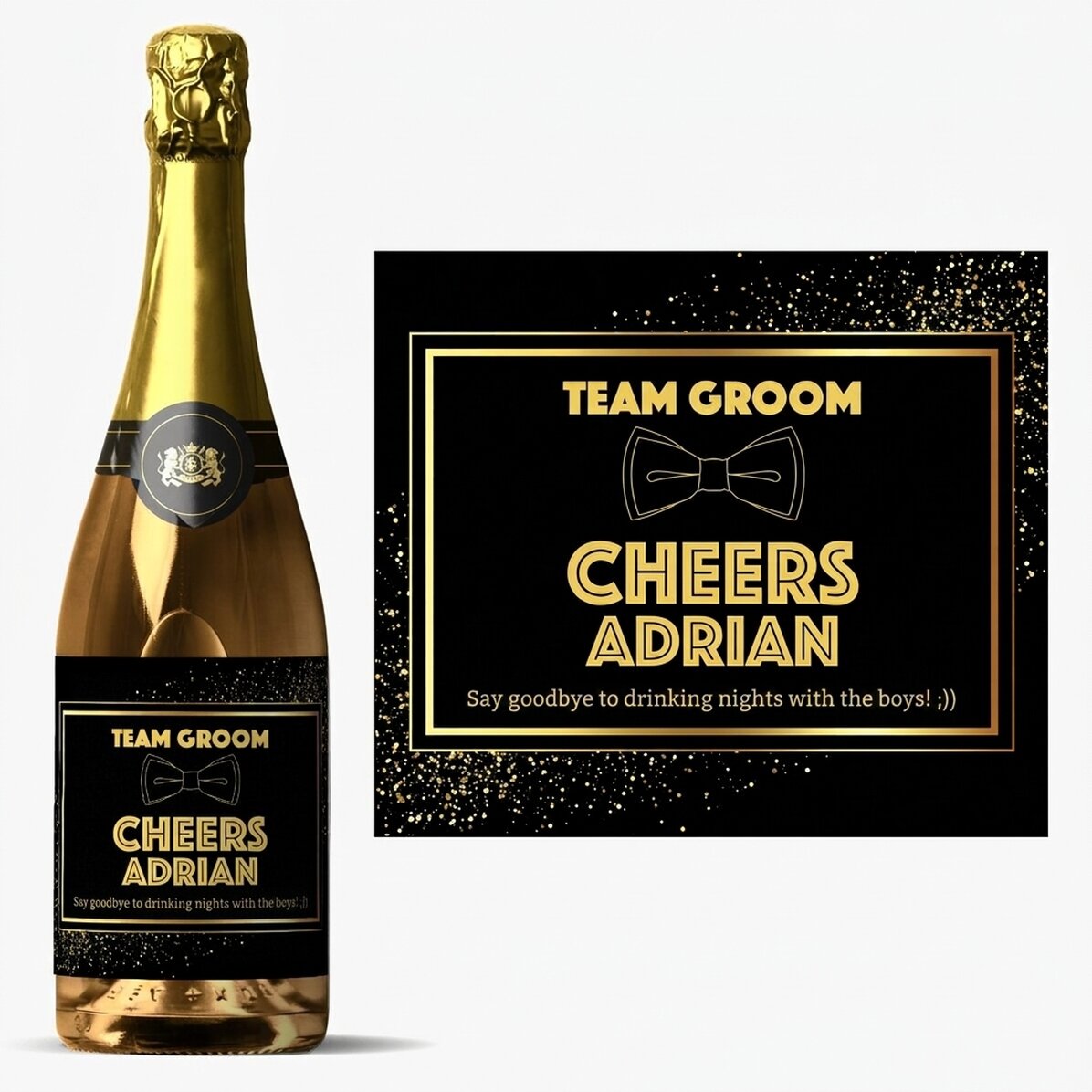 Personalised sparkling wine with text for stag parties - Cheers