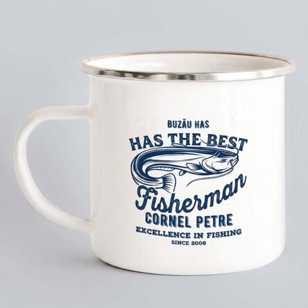 Enamelled metal mug with message for fishermen - Best fisherman