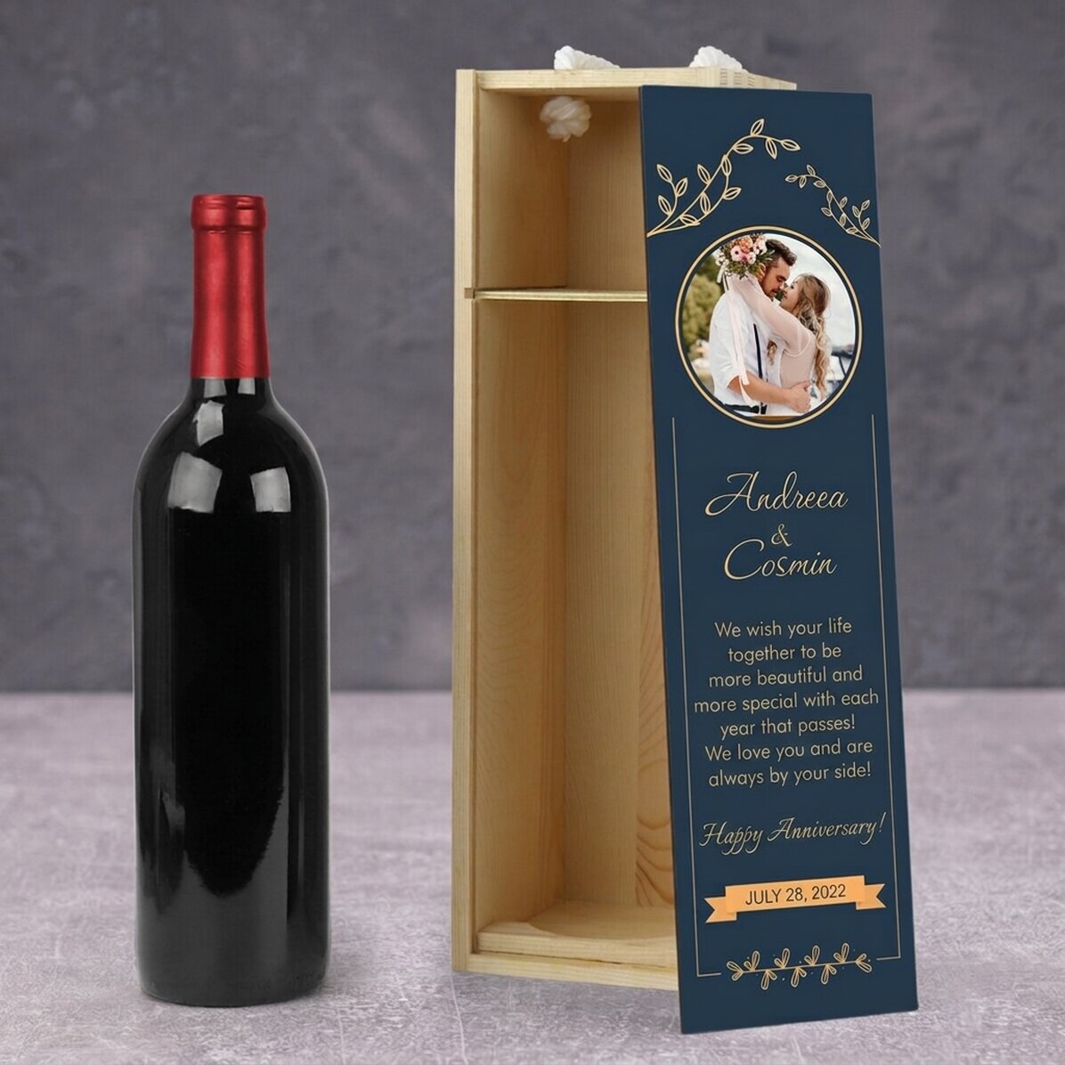 Personalised wine box with photo and text - Anniversary