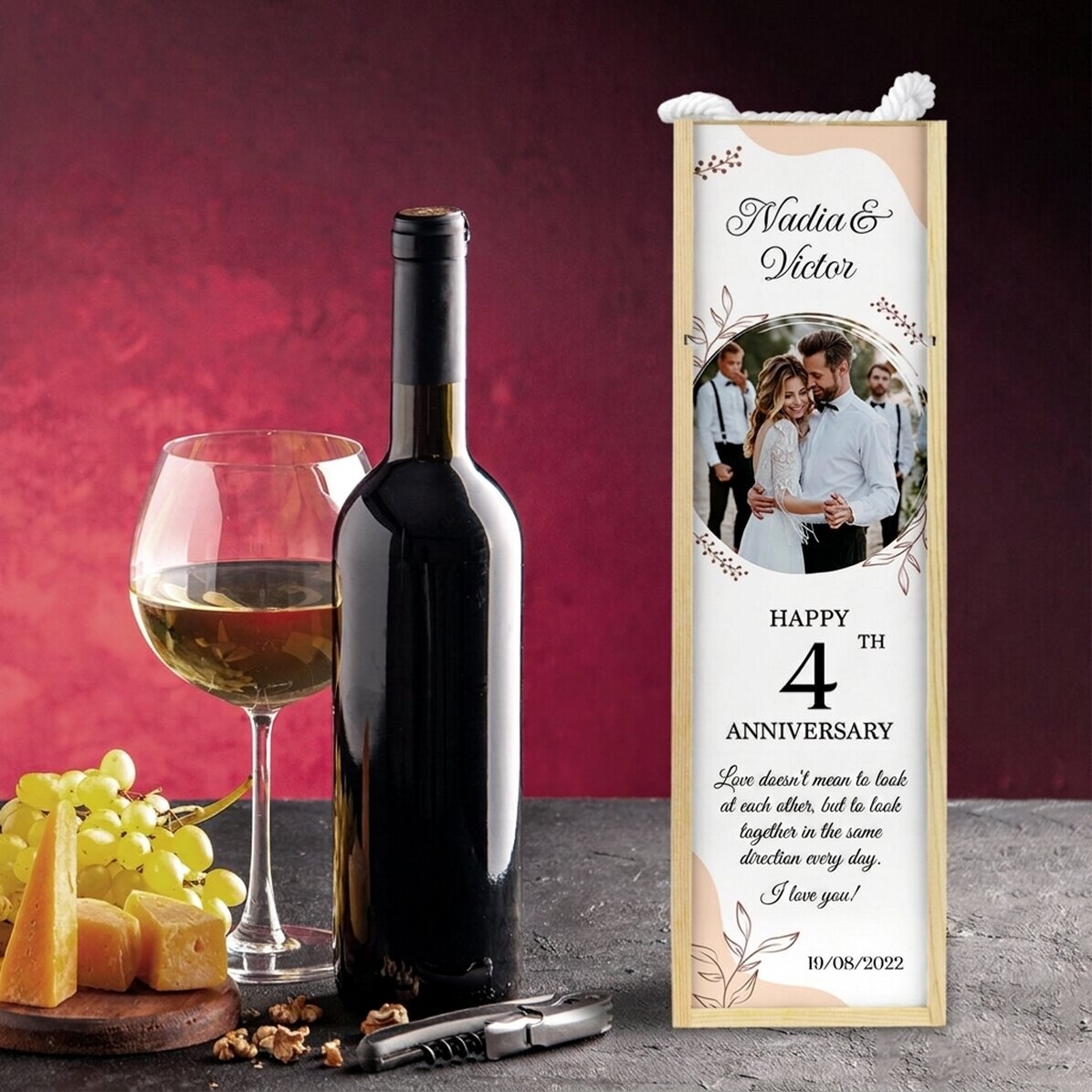 Personalised wine box with photo and text - Relationship anniversary