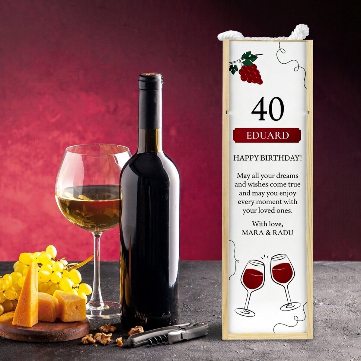Personalised wine box with text for birthday