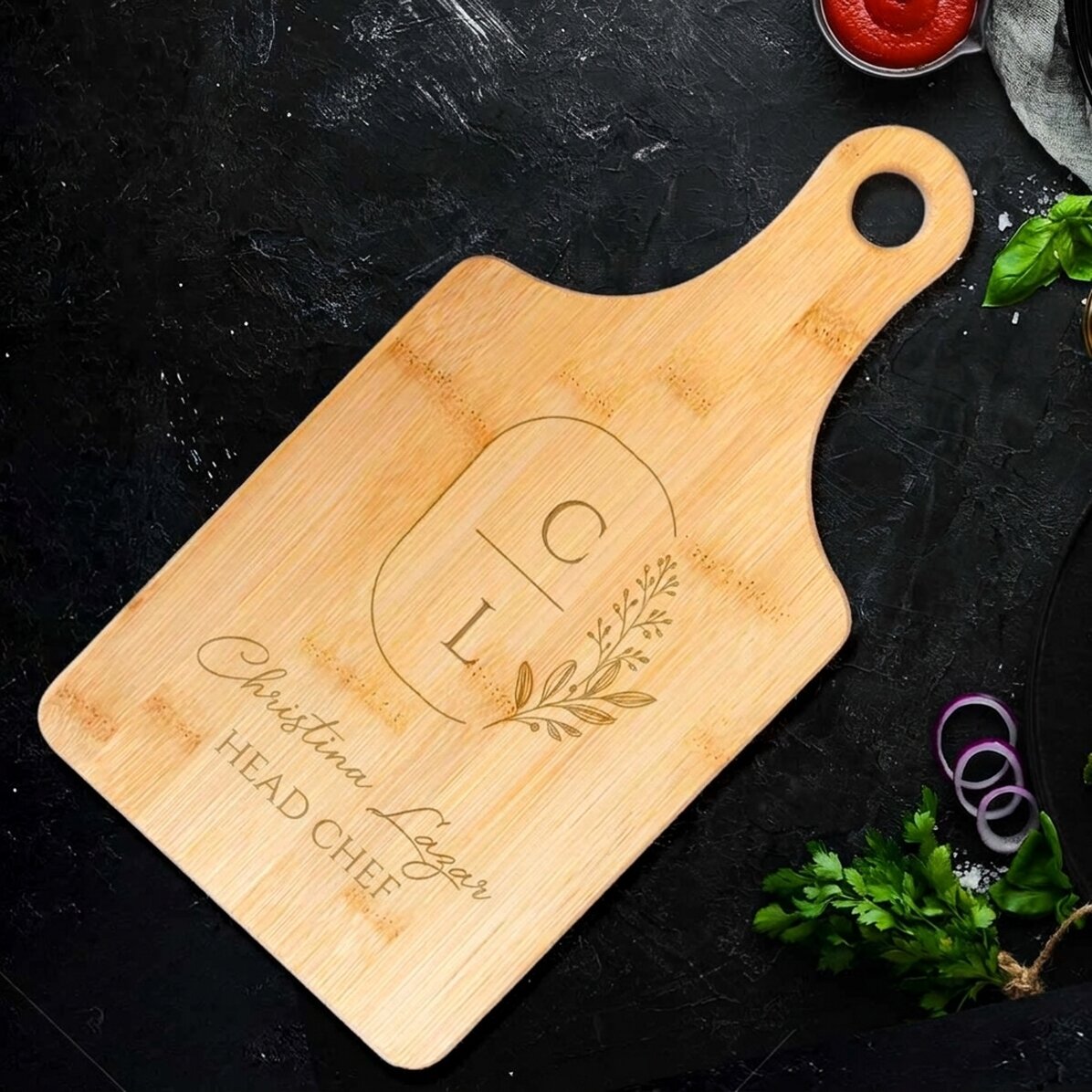 Personalised bamboo chopping board - Floral