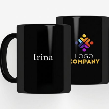 Personalised black mug with logo and name