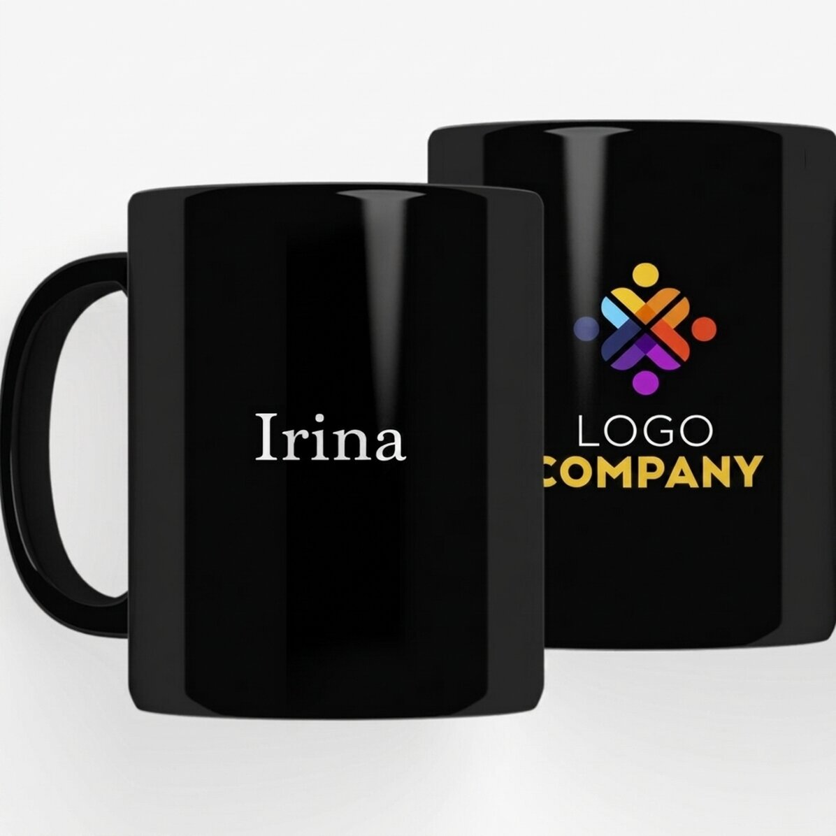 Personalised black mug with logo and name