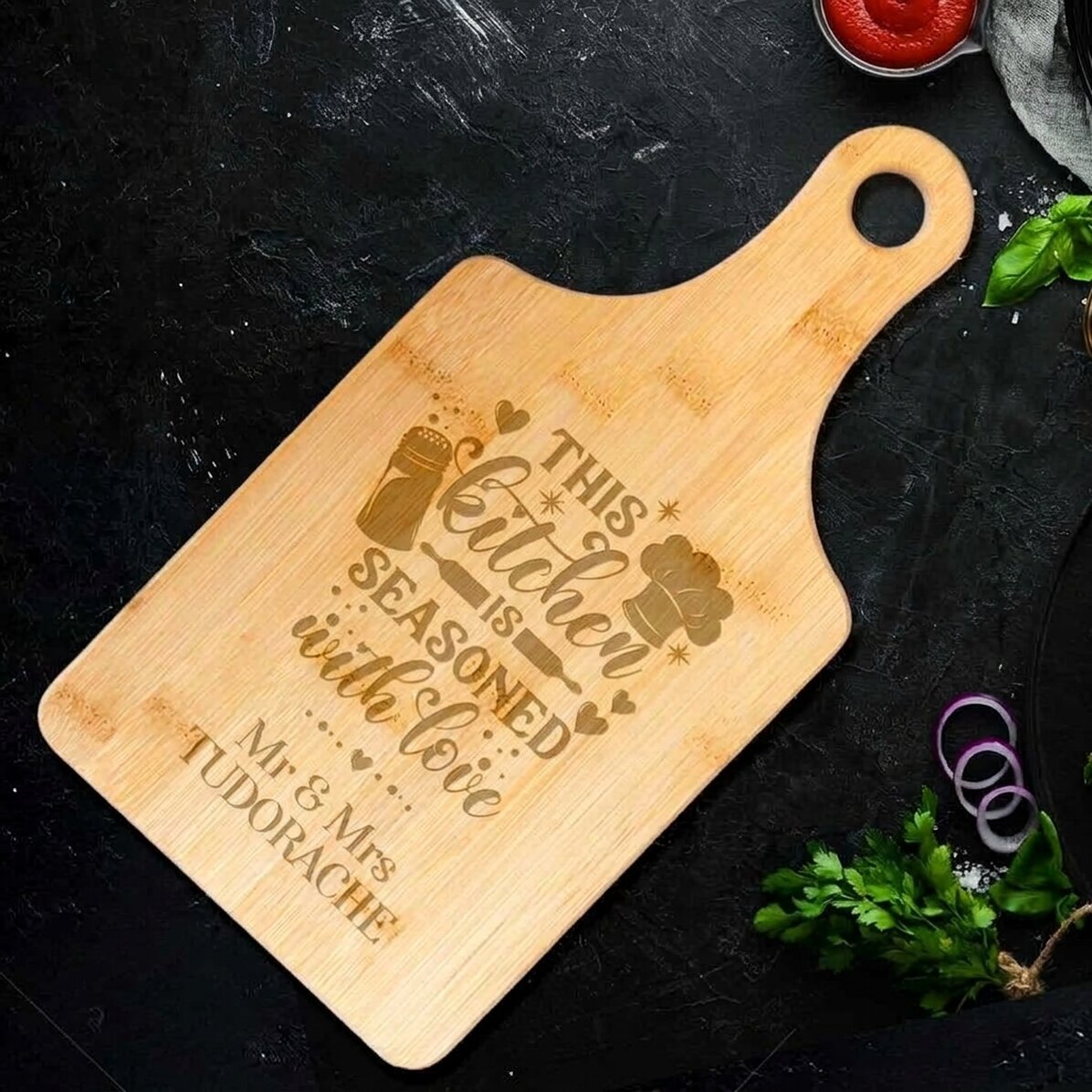 Personalised bamboo chopping board - Love