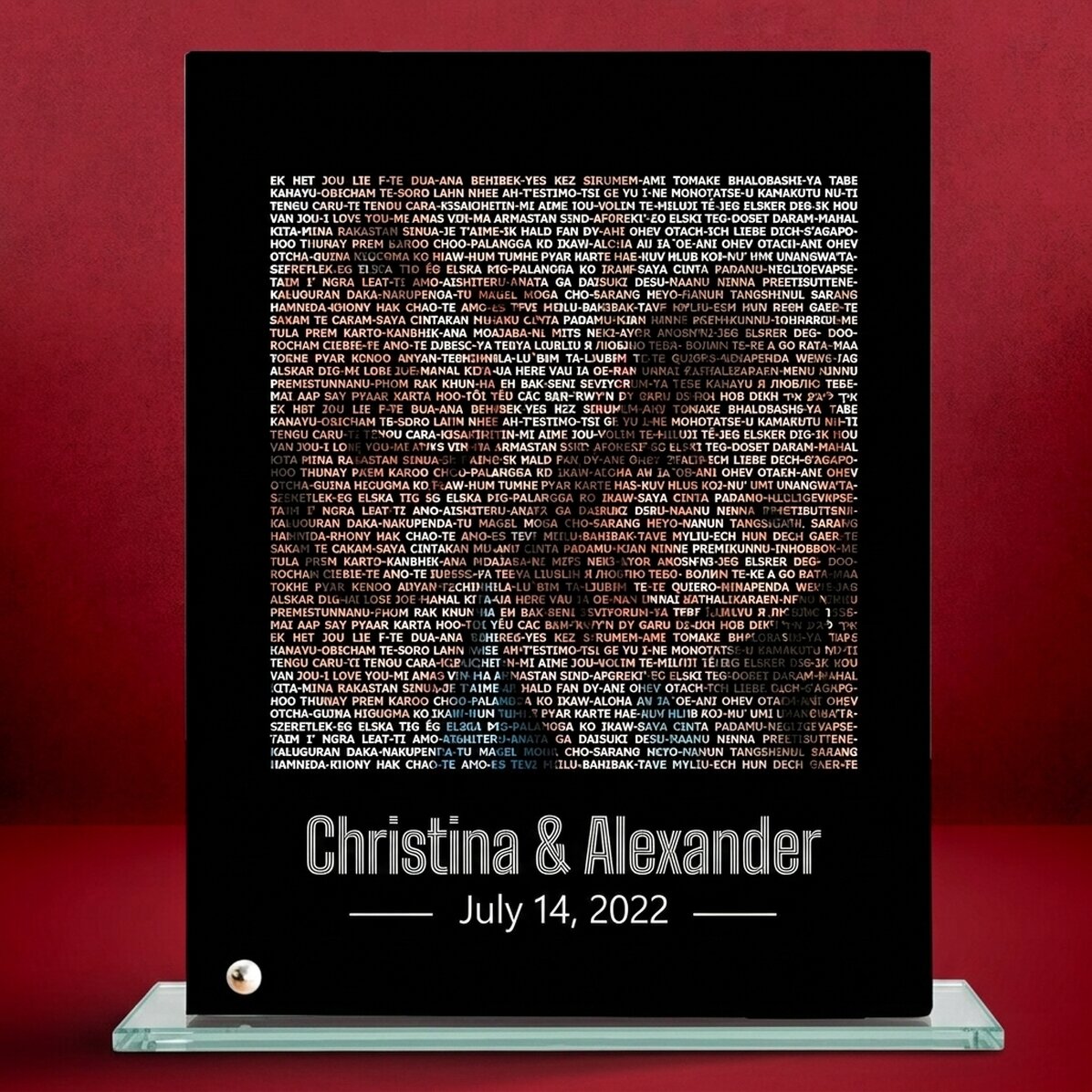 Personalised desk photo frame with a photo and text - I love you in 100 languages