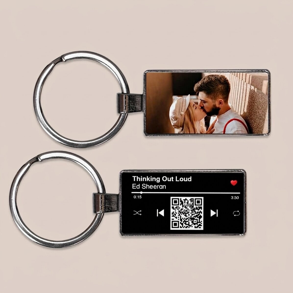 Personalised keyring with a photo and QR code - Our song