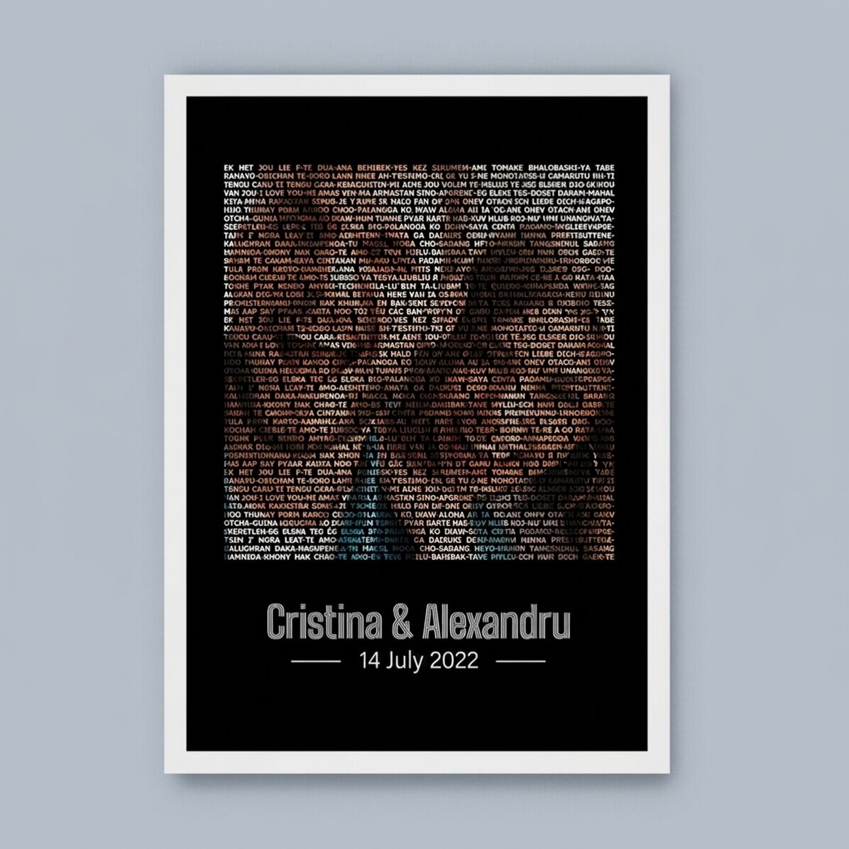 Personalised painting with a photo and text - I love you in 100 languages