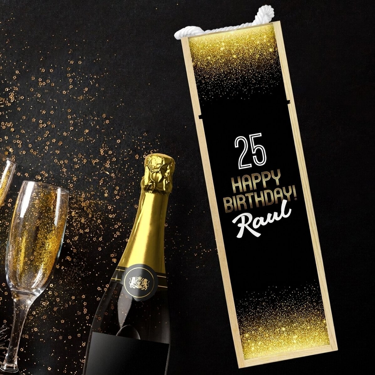 Personalised wine box with birthday text - Glitter