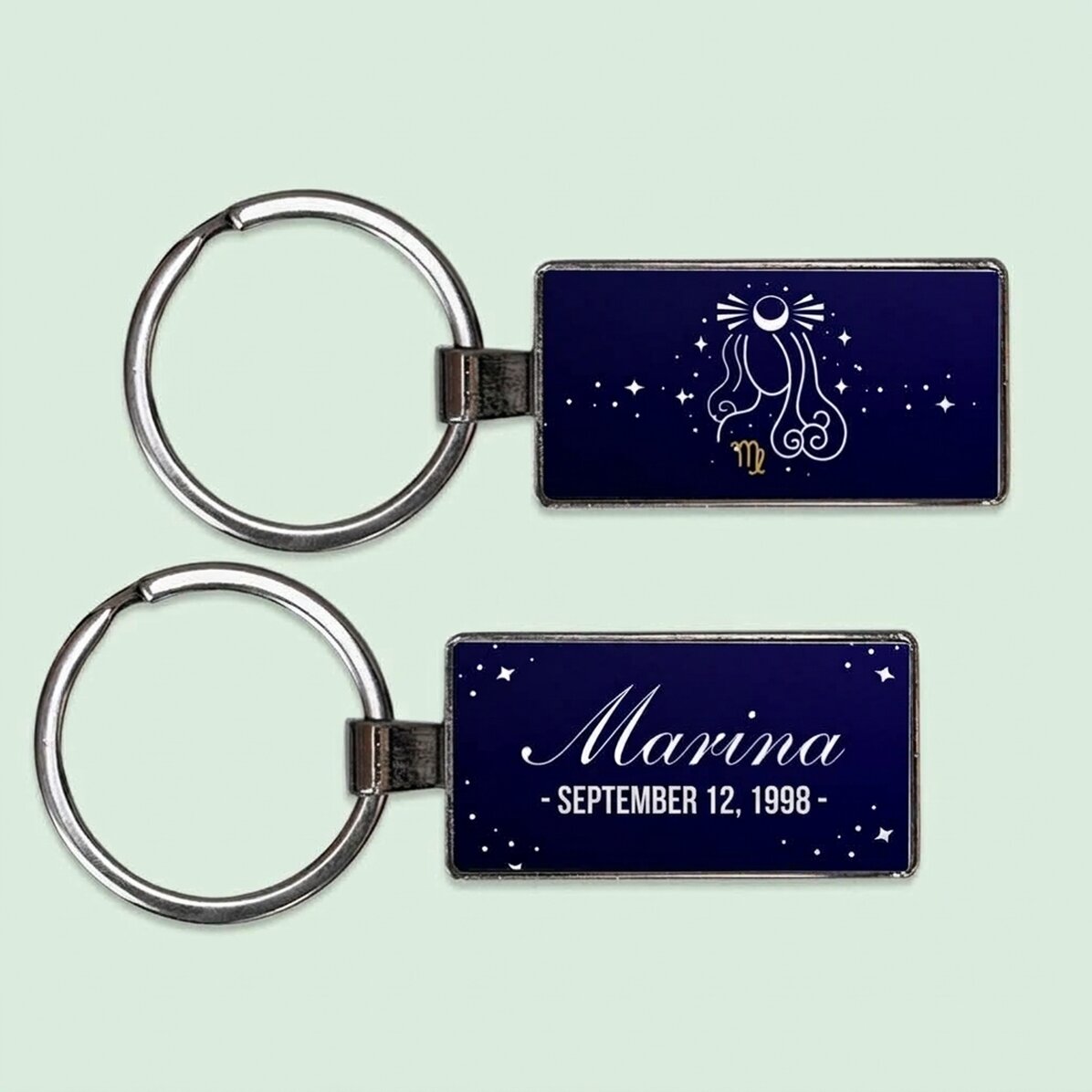 Personalised keyring with text and zodiac sign - Virgo