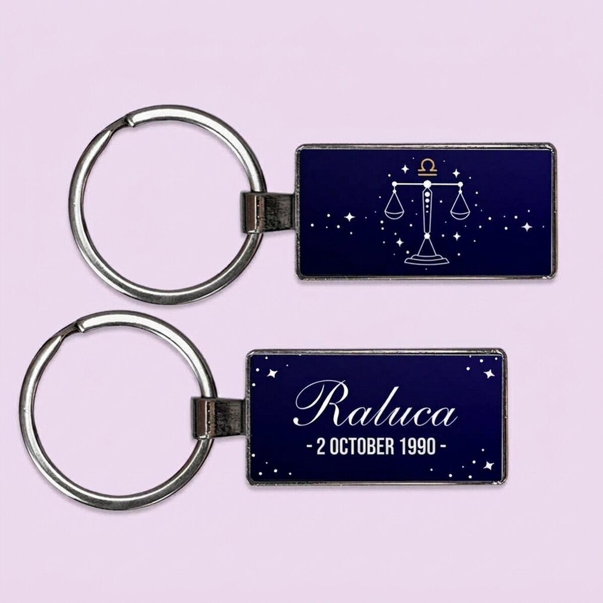 Personalised keyring with text and zodiac sign - Libra