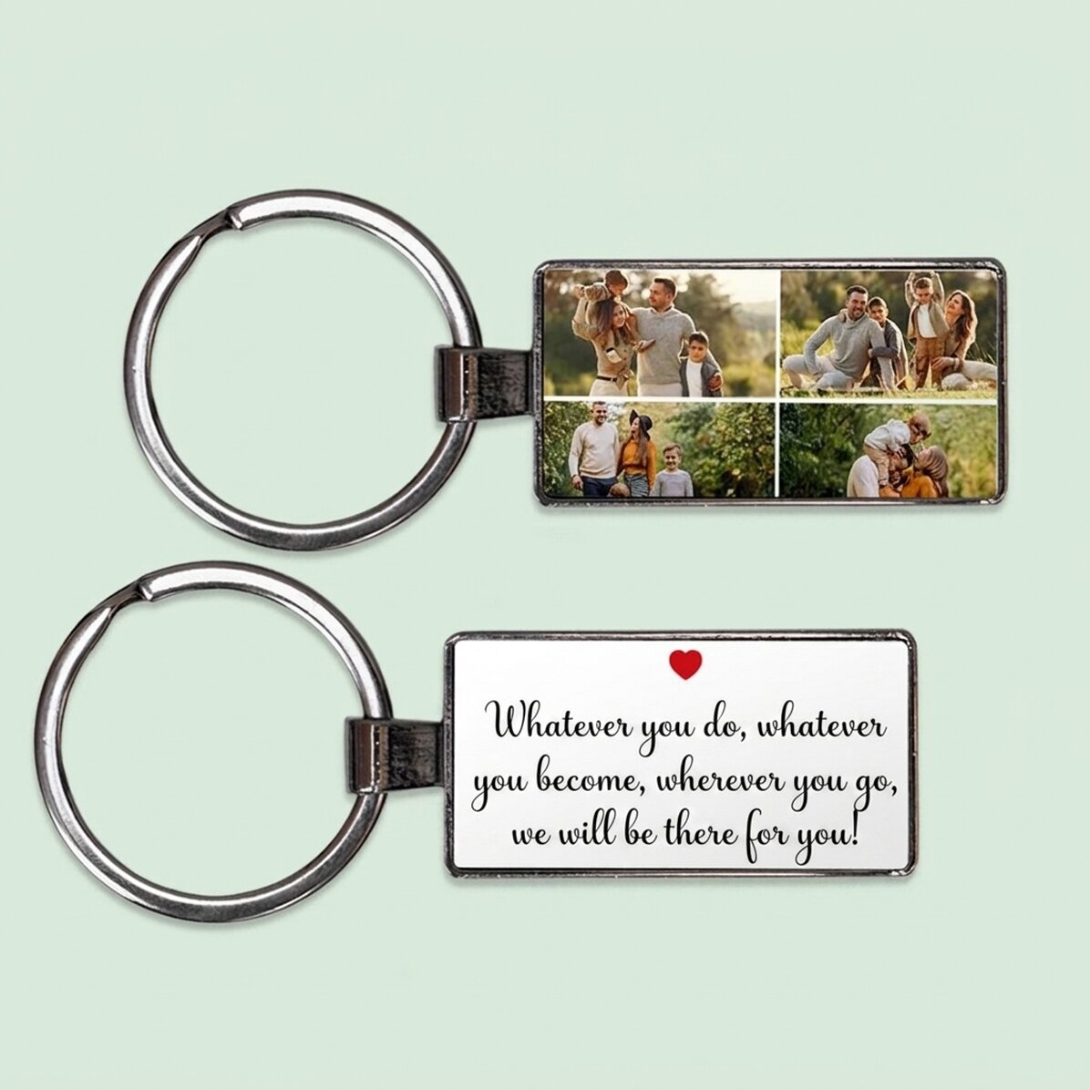Personalised keyring with 4 photos and text