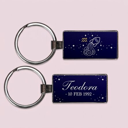 Personalised keyring with text and zodiac sign - Aquarius