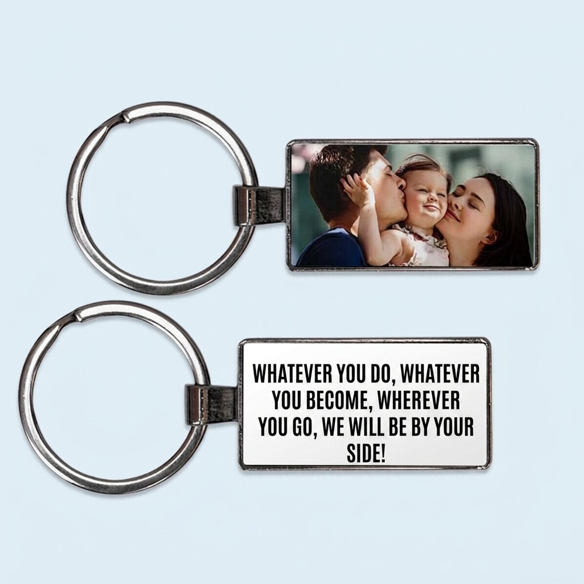 Personalised keyring with a photo and message