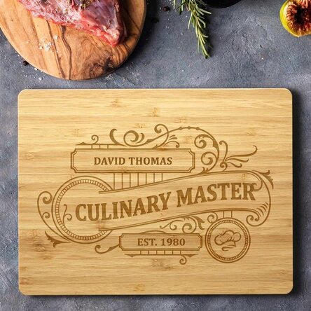 Customised rectangular bamboo chopping board with text - Vintage Chef