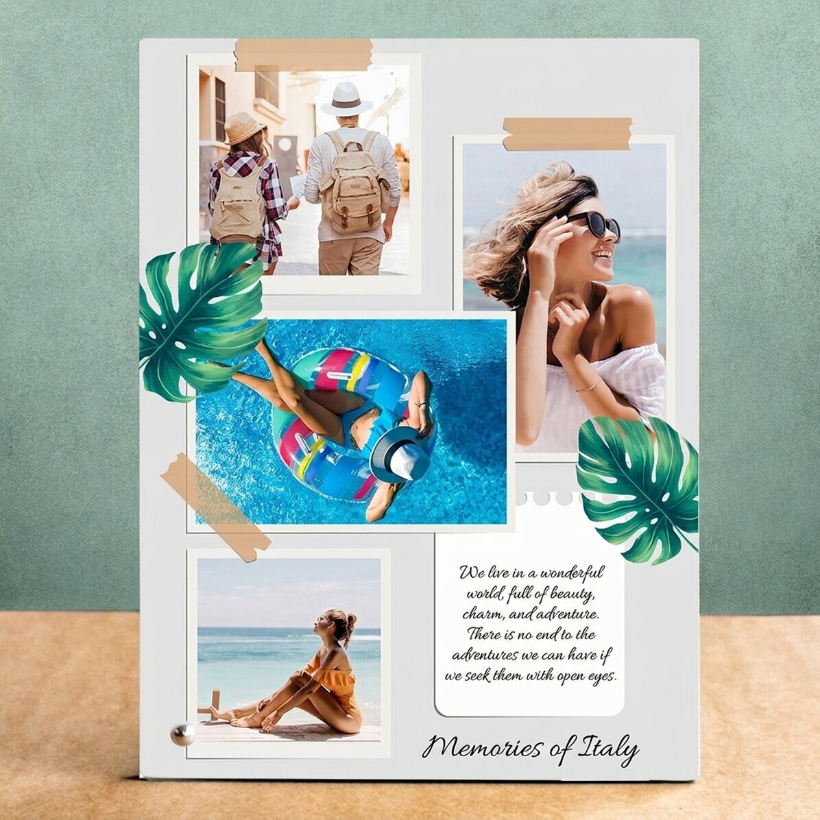 Personalised desk photo frame with 4 photos and text - Holiday memories