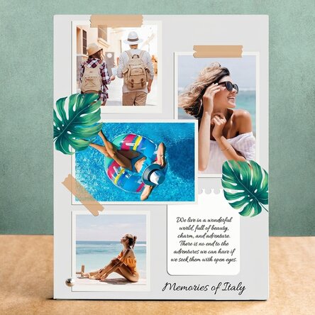 Personalised desk photo frame with 4 photos and text - Holiday memories