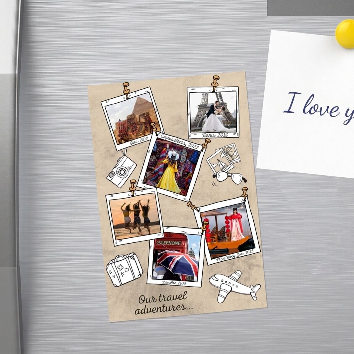 Personalised 10x15 cm magnet with 6 photos and text - Holiday memories