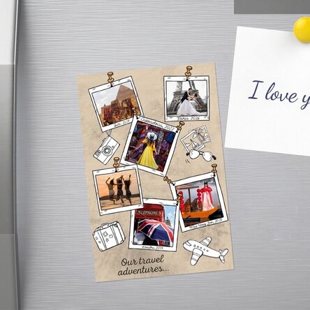 Personalised 10x15 cm magnet with 6 photos and text - Holiday memories