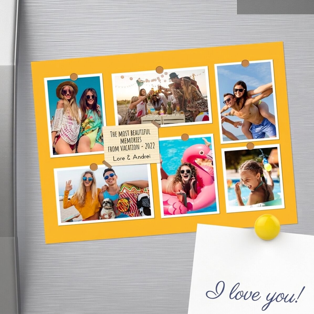 Personalised 18x13cm magnet with 6 photos and text - Memories