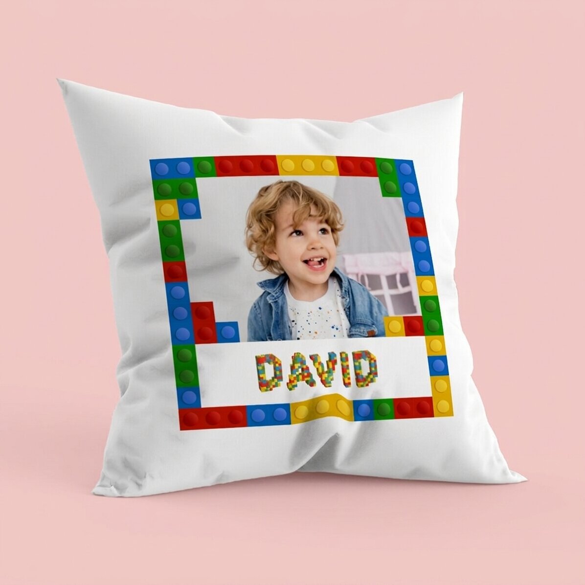 Personalised cushion with a photo and name - Lego