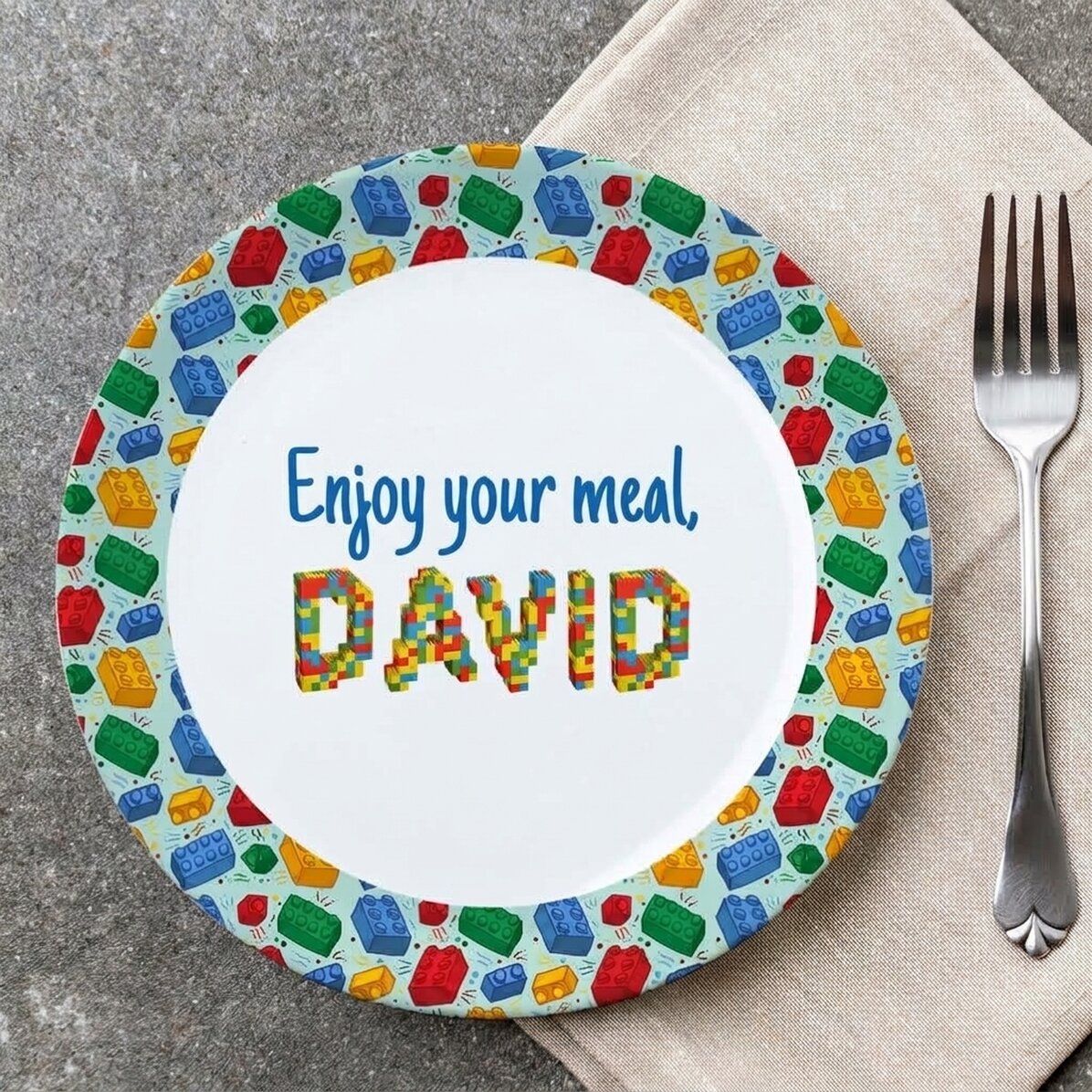 Personalised plate with text - Lego