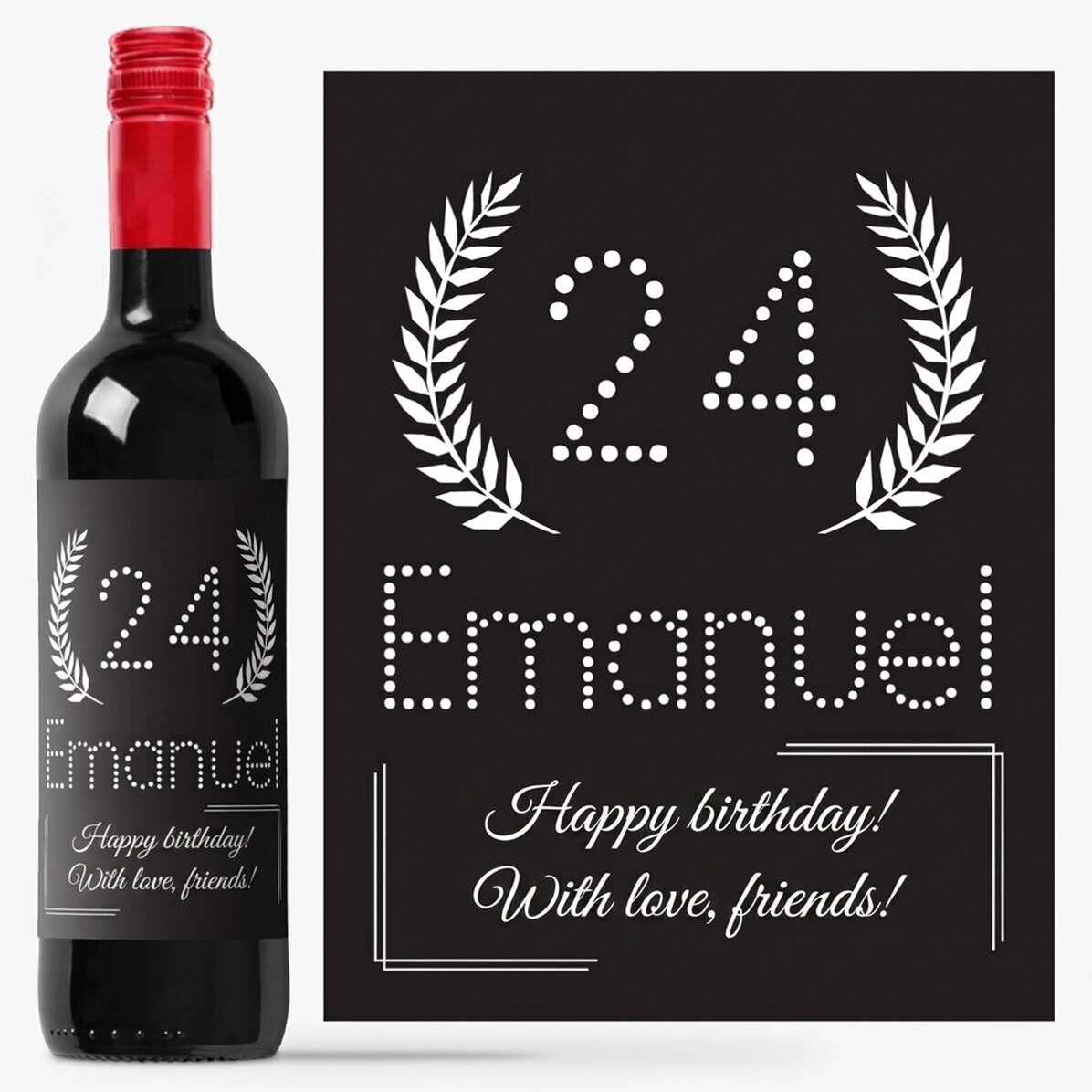 Personalised wine with birthday text - Black & White
