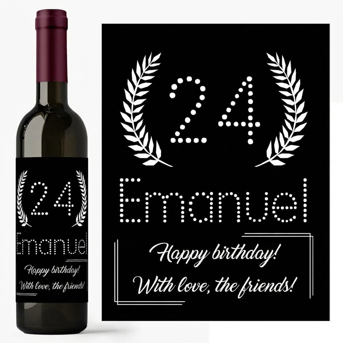 Personalised wine with birthday text - Black & White