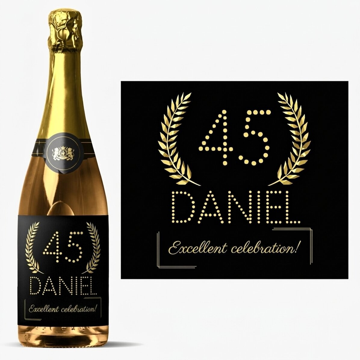 Personalised sparkling wine with text for birthdays - Gold