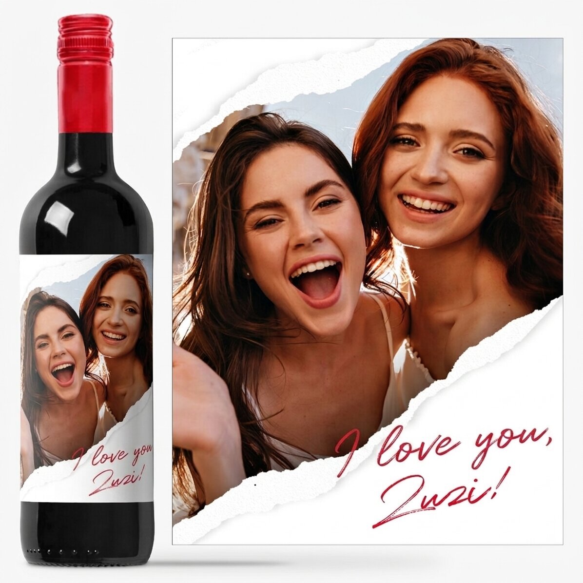 Personalised wine with a photo and text - Torn paper
