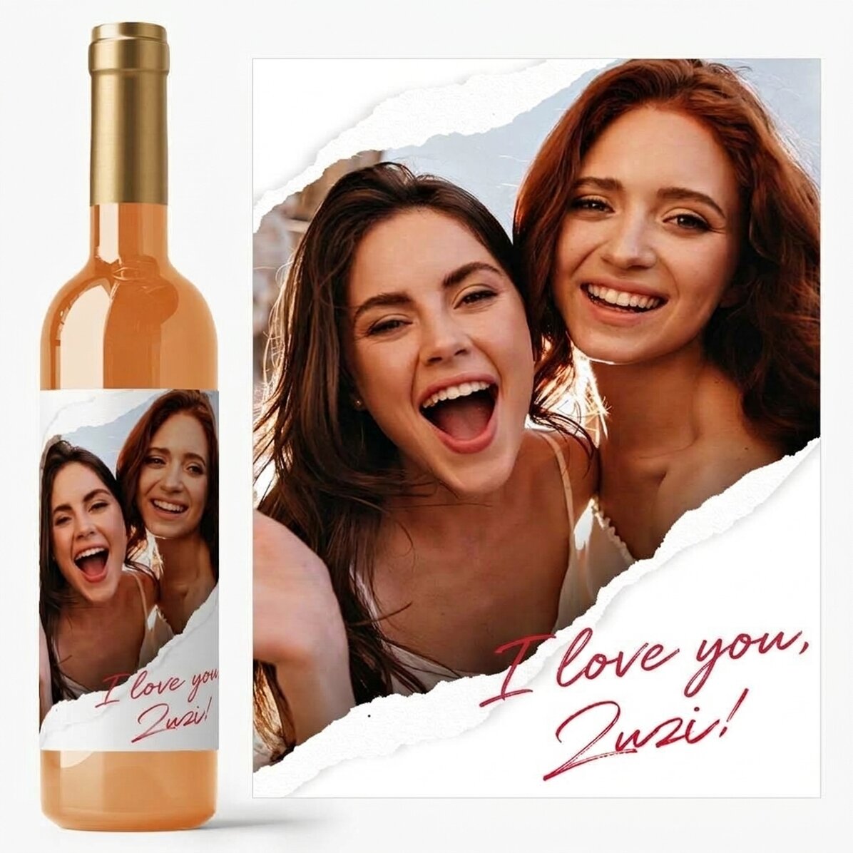 Personalised wine with a photo and text - Torn paper