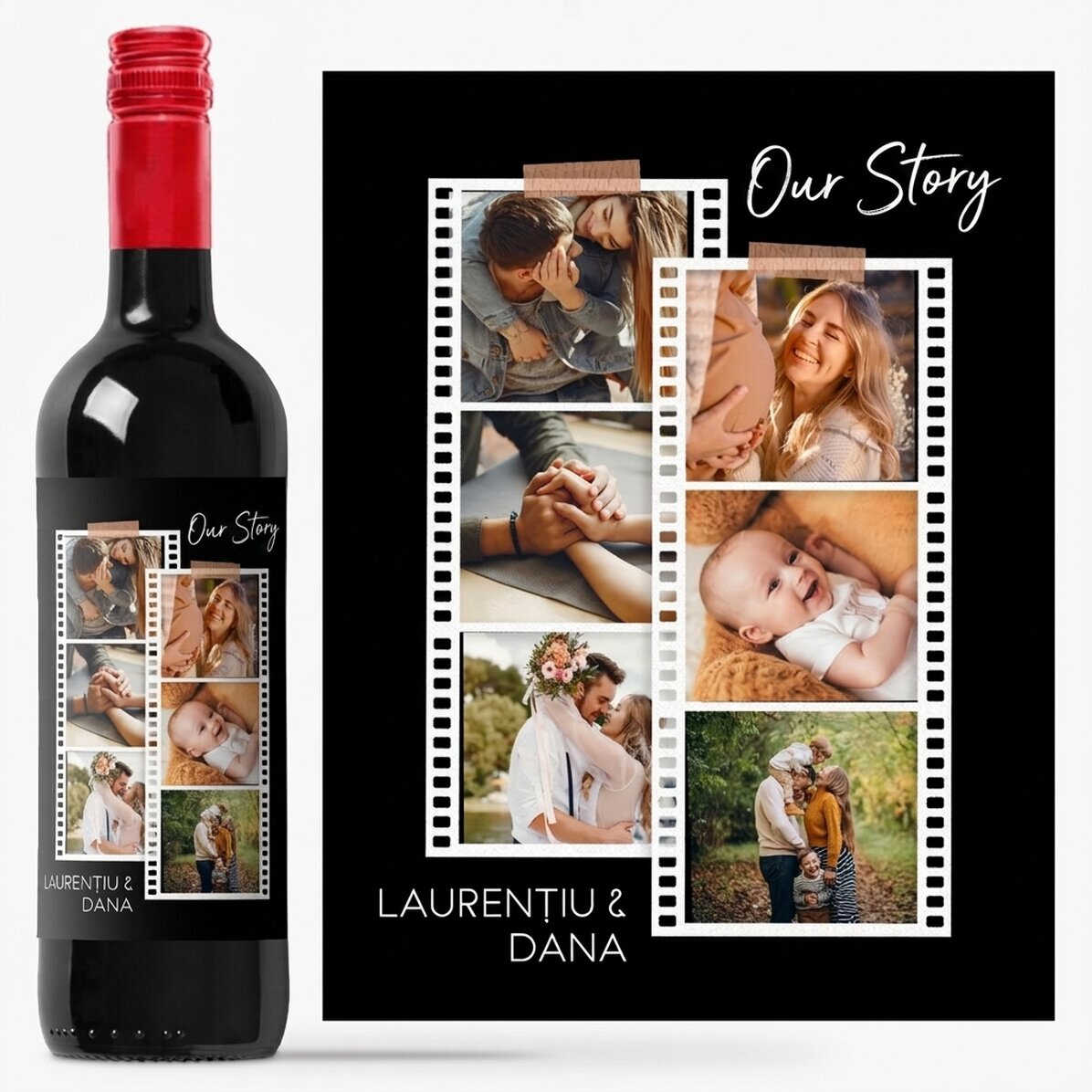 Personalised wine with 6 photos and message - Photos on film