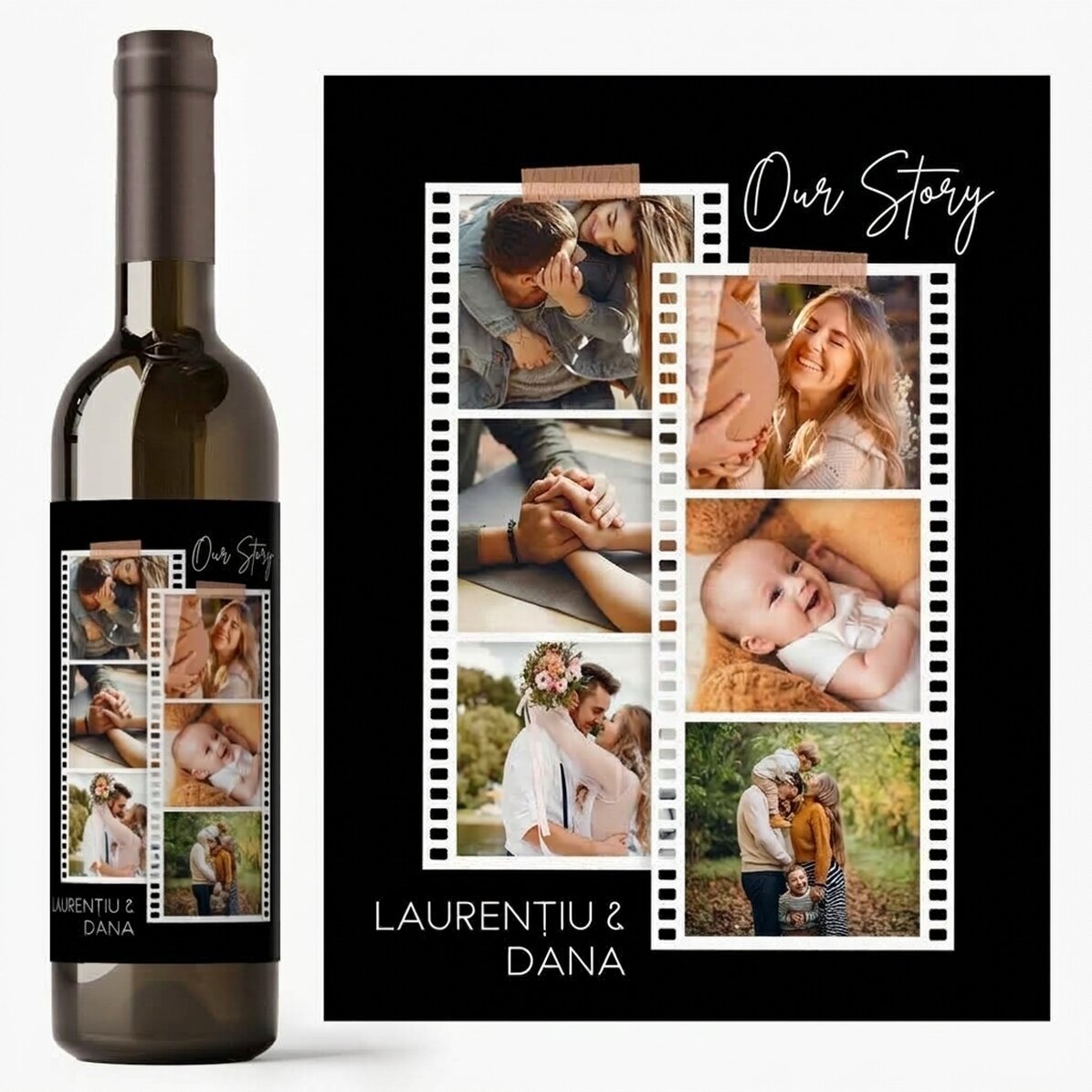 Personalised wine with 6 photos and message - Photos on film