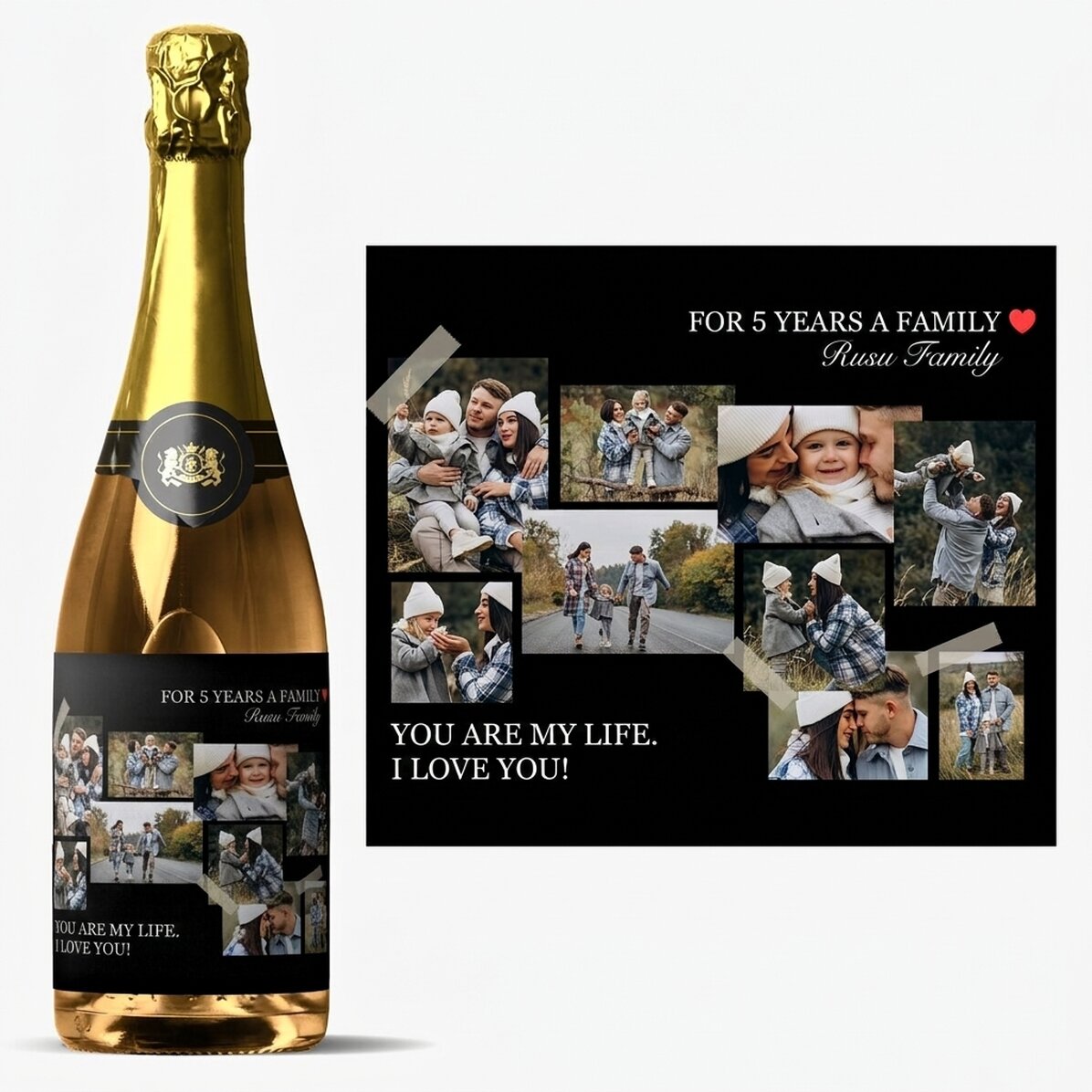 Personalised sparkling wine with message and 9 photos