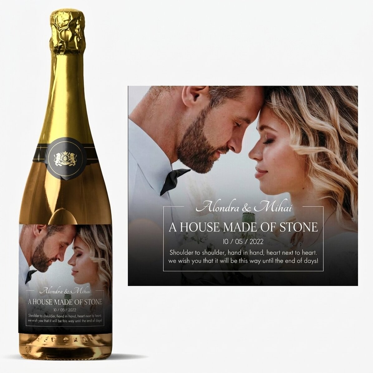 Personalised sparkling wine with message and photo - New