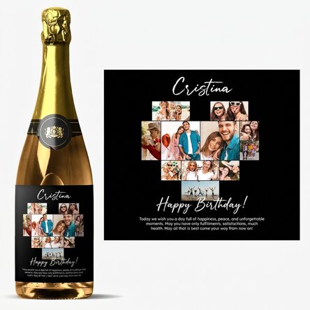 Personalised sparkling wine with 11 photos and message