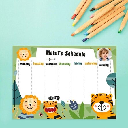 Personalised timetable with a photo and text - Jungle