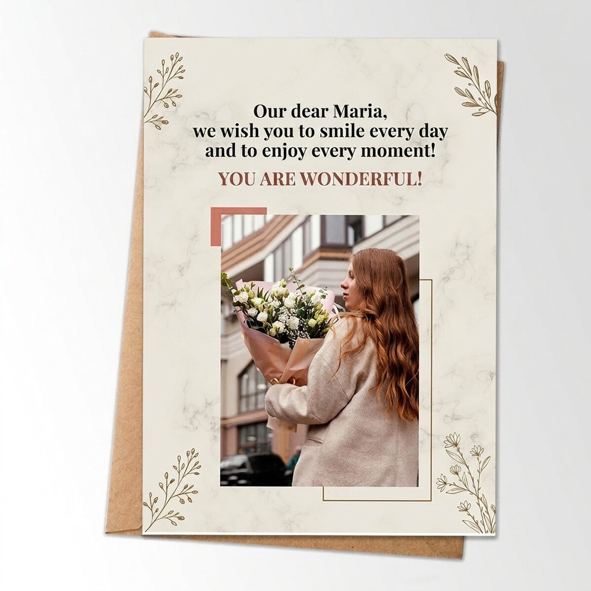 Personalised card with a photo and message for her