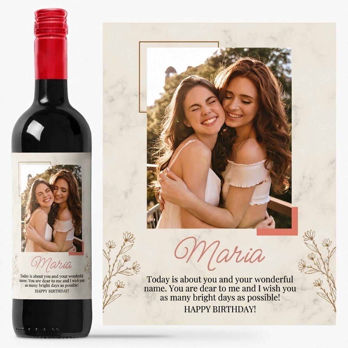 Personalised wine with a photo and message - For her