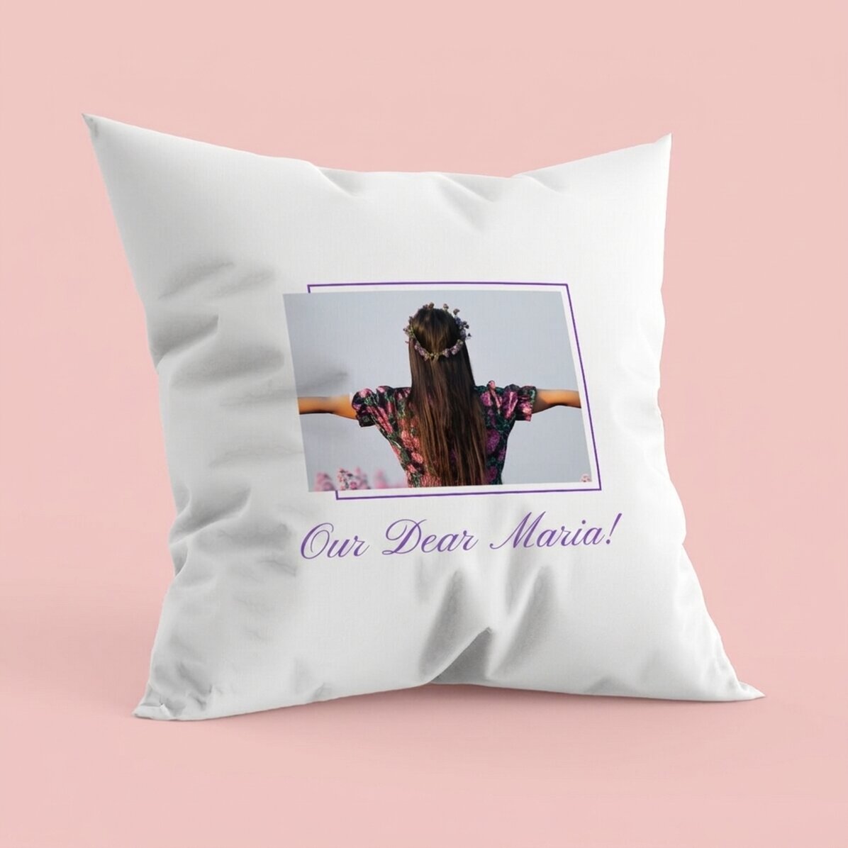 Personalised cushion with a photo and message