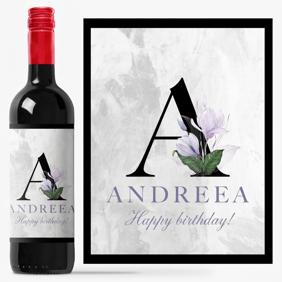 Personalised wine with initial, name and message - Floral