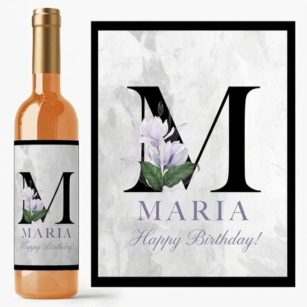 Personalised wine with initial, name and message - Floral